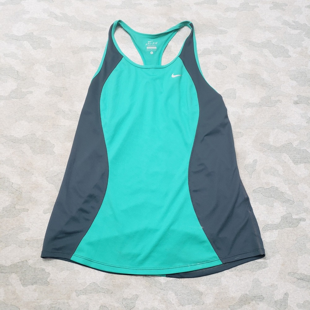 Nike Tank Top Women Large Green Dri-Fit Racerback Athletic Running Gym